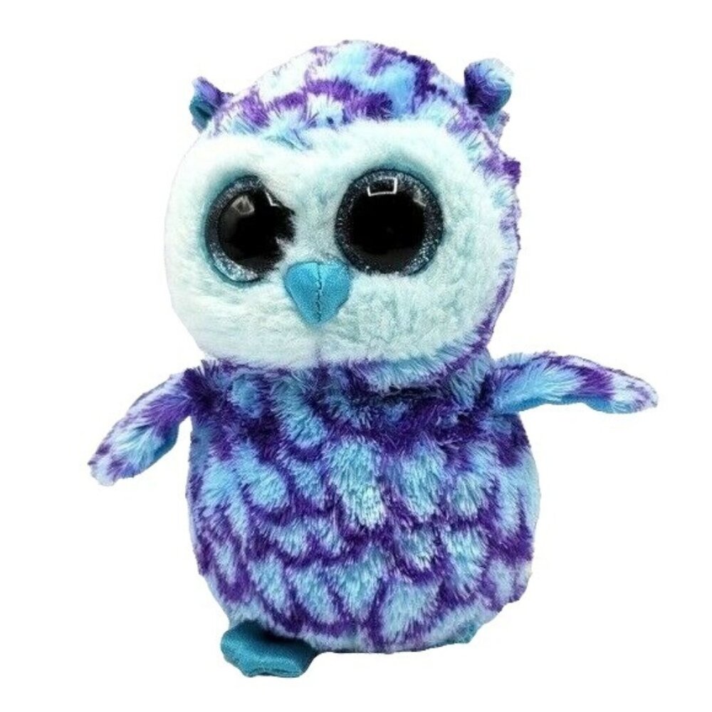 Ty Beanie Boos Owl Plush Blue Purple 6.5" Glitter Eyes Sparkle Feet Oscar 2016